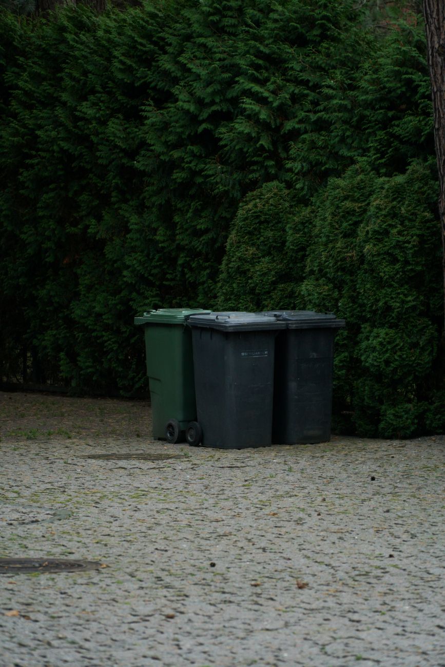 garbage bins on pavement